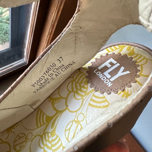 FLY LONDON Women's Yala Perf Wedge - Cupido Beige 37 US 6.5-7 ankle strap sandal - Picture 4 of 9